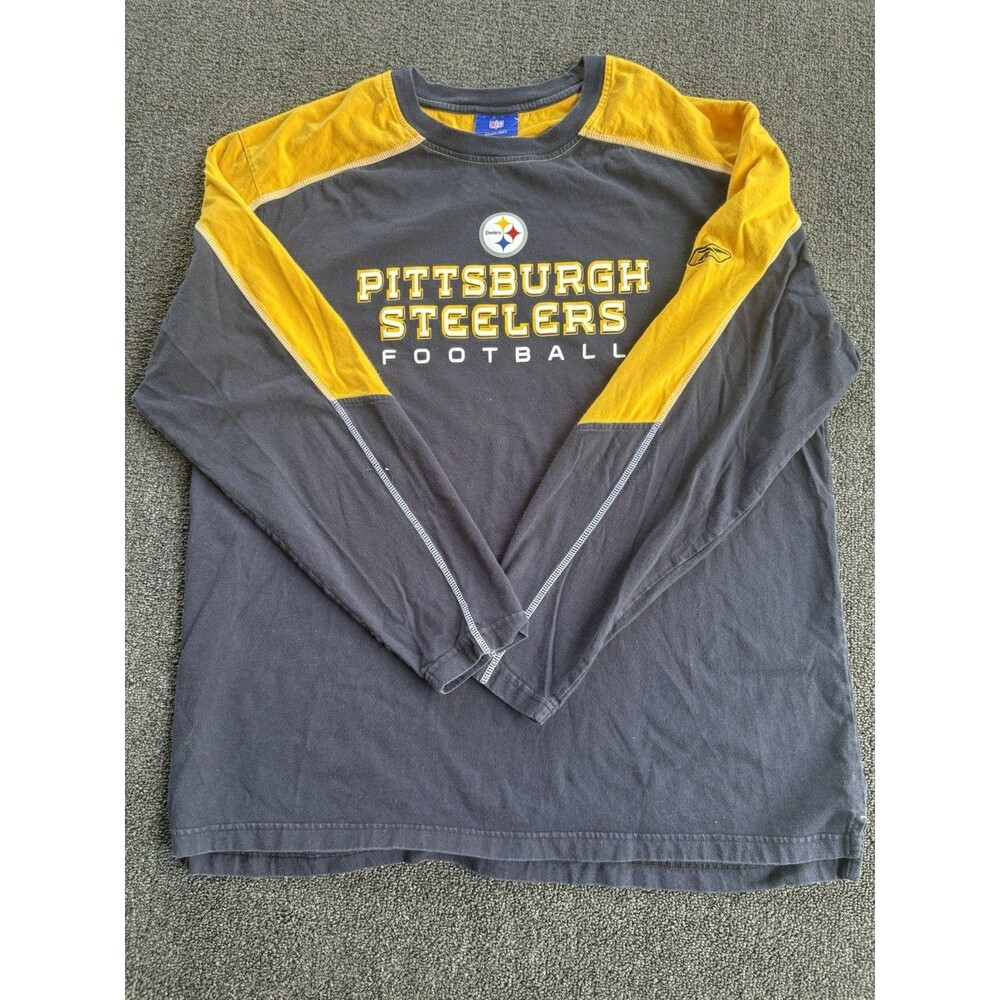 Vintage Reebok NFL Pittsburgh Steelers Long Sleeve Colorblock T-Shirt Men’s 2XL - Picture 1 of 4